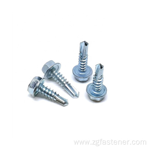 Blue white zinc flange head drilling screw